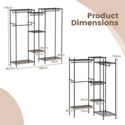Gymax Metal Garment Rack Portable Wardrobe Convertible Clothes Organizer in Black - thumbnail 2