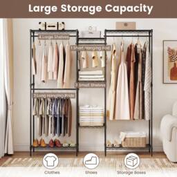 Gymax Metal Garment Rack Portable Wardrobe Convertible Clothes Organizer in Black - thumbnail 4