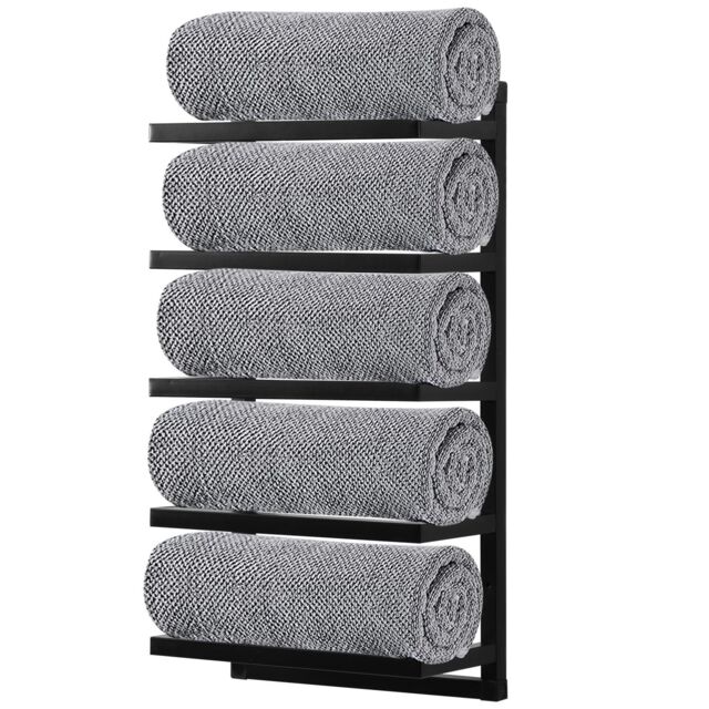 House of Home 5 Tier Towel Holder Rack Bathroom Storage Rack Wall Mounted Quality Finish in Black - image 1