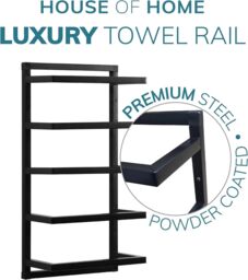 House of Home 5 Tier Towel Holder Rack Bathroom Storage Rack Wall Mounted Quality Finish in Black - thumbnail 6