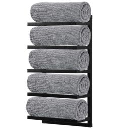 House of Home 5 Tier Towel Holder Rack Bathroom Storage Rack Wall Mounted Quality Finish in Black