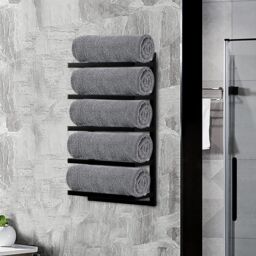 House of Home 5 Tier Towel Holder Rack Bathroom Storage Rack Wall Mounted Quality Finish in Black - thumbnail 4