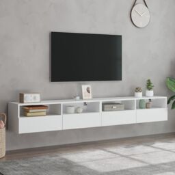 Berkfield Home TV Wall Cabinets 2 pcs White 100x30x30 cm Engineered Wood - Size: 100 x 30 x 30 cm - thumbnail 3