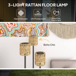 OUTSUNNY 3-Light Solar Rattan Floor Lamp with Shelf, Auto On/Off, Yellow - thumbnail 4