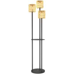 OUTSUNNY 3-Light Solar Rattan Floor Lamp with Shelf, Auto On/Off, Yellow - thumbnail 2