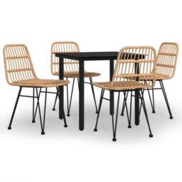 Berkfield Home 5 Piece Garden Dining Set Poly Rattan in Brown - thumbnail 2