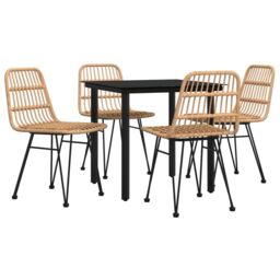 Berkfield Home 5 Piece Garden Dining Set Poly Rattan in Brown - thumbnail 3