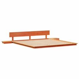 Berkfield Home Floor Bed Frame with Bedside Tables Wax Brown 200x200cm Solid Wood - Size: 200x200 cm - thumbnail 1
