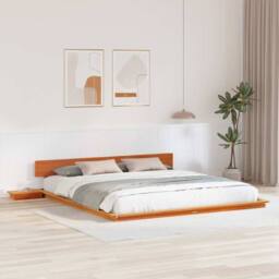 Berkfield Home Floor Bed Frame with Bedside Tables Wax Brown 200x200cm Solid Wood - Size: 200x200 cm - thumbnail 2