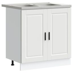 Berkfield Home Porto Sink Base Cabinet with Sink - White, 80x46x84.5 cm, Made of Engineered Wood in White - Size: 80x46x84.5 cm - thumbnail 2