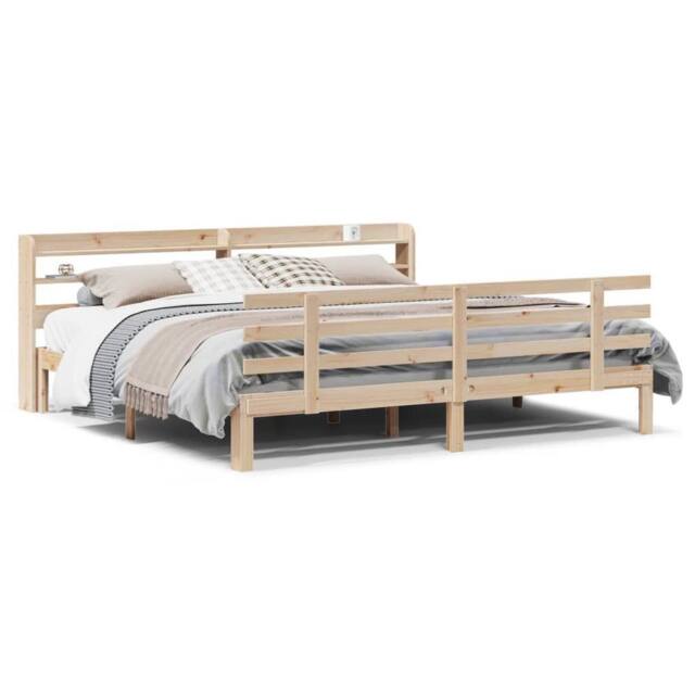 Berkfield Home Bed Frame with Headboard without Mattress 180x200 cm Super King in Natural - image 1