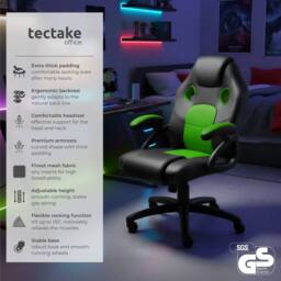 tectake Gaming Chair Mike in Green - thumbnail 2