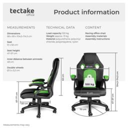 tectake Gaming Chair Mike in Green - thumbnail 6