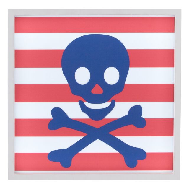 Orsina Pirate LED Light Box, Red & White Striped Skull & Crossbones Light For Kids, Wall Mountable Night Light - image 1