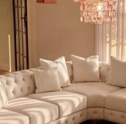 Sofaya Monaco Chesterfield 6 Seater Sofa Velvet Right Hand Corner Chaise in Cream - Size: 6 Person - thumbnail 2