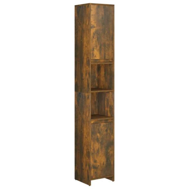 Berkfield Home Bathroom Cabinet Smoked Oak 30x30x183.5 cm Engineered Wood in Brown - image 1