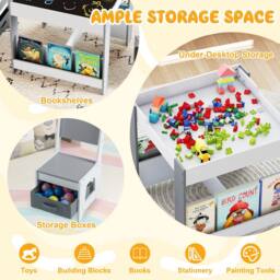 Costway Kids Table & 2 Chairs Set Wooden Activity Desk Set w/ Shelves - thumbnail 7
