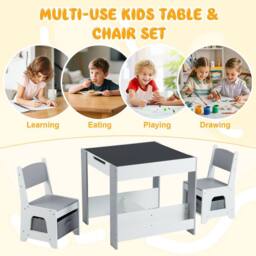 Costway Kids Table & 2 Chairs Set Wooden Activity Desk Set w/ Shelves - thumbnail 9