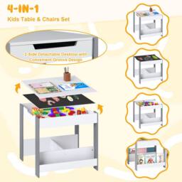 Costway Kids Table & 2 Chairs Set Wooden Activity Desk Set w/ Shelves - thumbnail 6