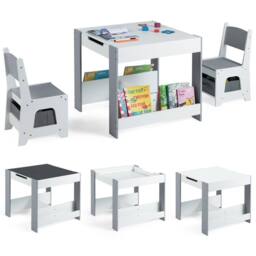 Costway Kids Table & 2 Chairs Set Wooden Activity Desk Set w/ Shelves - thumbnail 1