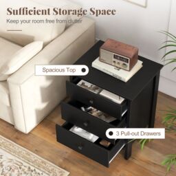 Gymax Nightstand With 3 Drawer Sofa Side Bedside Table Wooden Chest of Drawers in Black - thumbnail 4