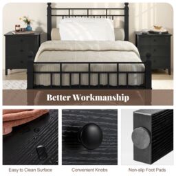 Gymax Nightstand With 3 Drawer Sofa Side Bedside Table Wooden Chest of Drawers in Black - thumbnail 6