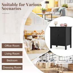 Gymax Nightstand With 3 Drawer Sofa Side Bedside Table Wooden Chest of Drawers in Black - thumbnail 3