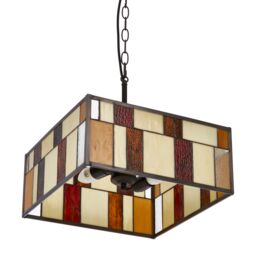 Orsina Rustic Bronze Square Ceiling Light, Multicoloured Glass Pendant Light For Living Room, Textured Shade - thumbnail 3