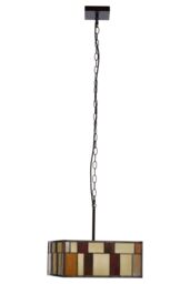 Orsina Rustic Bronze Square Ceiling Light, Multicoloured Glass Pendant Light For Living Room, Textured Shade - thumbnail 5