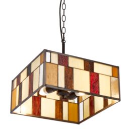 Orsina Rustic Bronze Square Ceiling Light, Multicoloured Glass Pendant Light For Living Room, Textured Shade - thumbnail 4