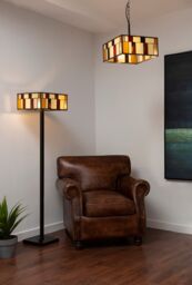 Orsina Rustic Bronze Square Ceiling Light, Multicoloured Glass Pendant Light For Living Room, Textured Shade - thumbnail 2
