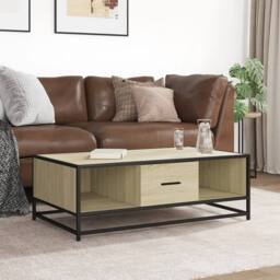 Berkfield Home Durable Coffee Table Sonoma Oak 100x57x35 cm Engineered Wood & Metal in Light Beige - Size: 100 x 57 x 35 cm - thumbnail 1