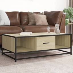 Berkfield Home Durable Coffee Table Sonoma Oak 100x57x35 cm Engineered Wood & Metal in Light Beige - Size: 100 x 57 x 35 cm - thumbnail 2