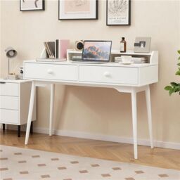 Gymax Computer Desk 120 CM Wooden Study Table Writing Workstation in White - thumbnail 6