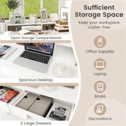 Gymax Computer Desk 120 CM Wooden Study Table Writing Workstation in White - thumbnail 4