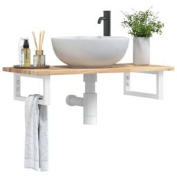 Berkfield Home Basin Shelf Wall Mounted Steel & Solid Wood Acacia in Brown - thumbnail 2