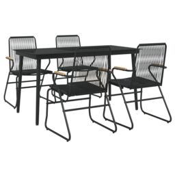 Berkfield Home 5 Piece Garden Dining Set Black PVC Rattan - thumbnail 3