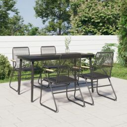 Berkfield Home 5 Piece Garden Dining Set Black PVC Rattan - thumbnail 1