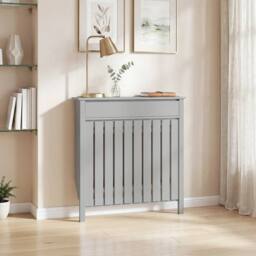 HOMCOM Radiator Cover with Drawer & Vertical Slats in Grey - Size: Small - thumbnail 1