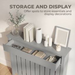 HOMCOM Radiator Cover with Drawer & Vertical Slats in Grey - Size: Small - thumbnail 4