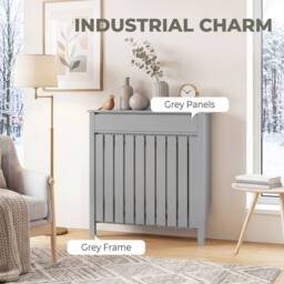 HOMCOM Radiator Cover with Drawer & Vertical Slats in Grey - Size: Small - thumbnail 6