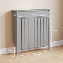HOMCOM Radiator Cover with Drawer & Vertical Slats in Grey - Size: Small - thumbnail 3