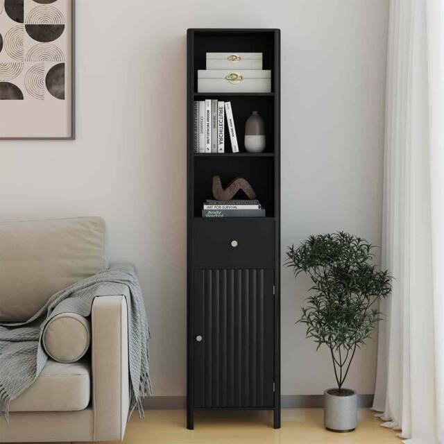 Costway 170cm Tall Bathroom Cabinet Wooden Narrow Floor Cabinet w/Drawer in Black - image 1