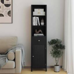 Costway 170cm Tall Bathroom Cabinet Wooden Narrow Floor Cabinet w/Drawer in Black