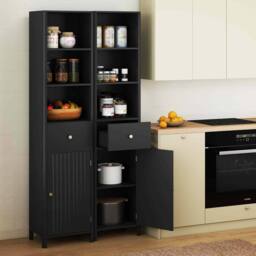 Costway 170cm Tall Bathroom Cabinet Wooden Narrow Floor Cabinet w/Drawer in Black - thumbnail 6