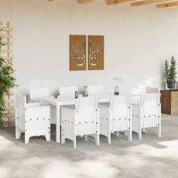 Berkfield Home 9 Piece Garden Dining Set White Poly Rattan - thumbnail 3