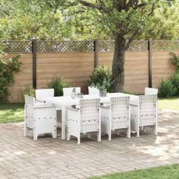 Berkfield Home 9 Piece Garden Dining Set White Poly Rattan - thumbnail 2