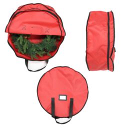 Outdoor Living Christmas Xmas Wreath Decoration Zip Up Sack Fabric Storage Bag in Red - thumbnail 2
