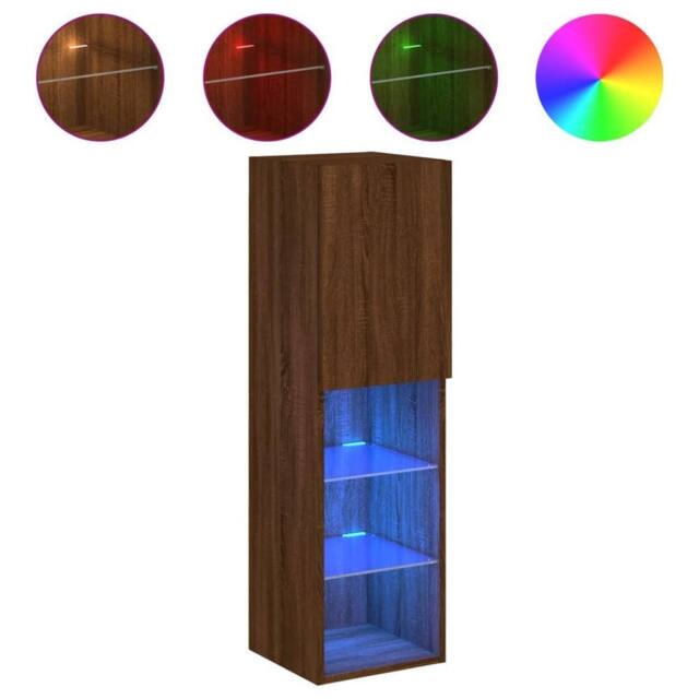 Berkfield Home TV Cabinet with LED Lights Brown Oak 30.5x30x102 cm - image 1