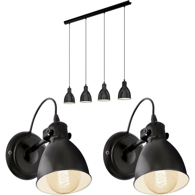 Loops Quad Ceiling Light & 2x Matching Wall Lights Black Industrial Hanging Trendy - image 1